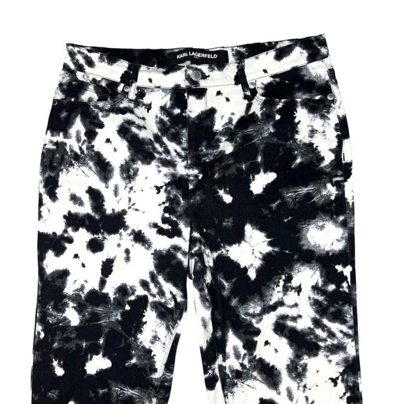 Karl Lagerfeld Tie-Dye Black & White Skinny Jeans Womens Size 12 Frayed Hem - Picture 3 of 14